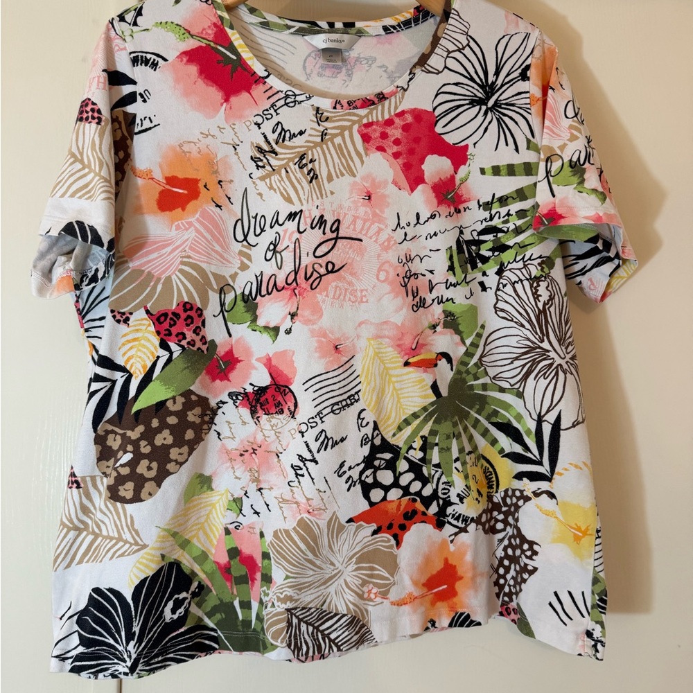 CJ Banks Dreaming of Paradise Short Sleeve Top
